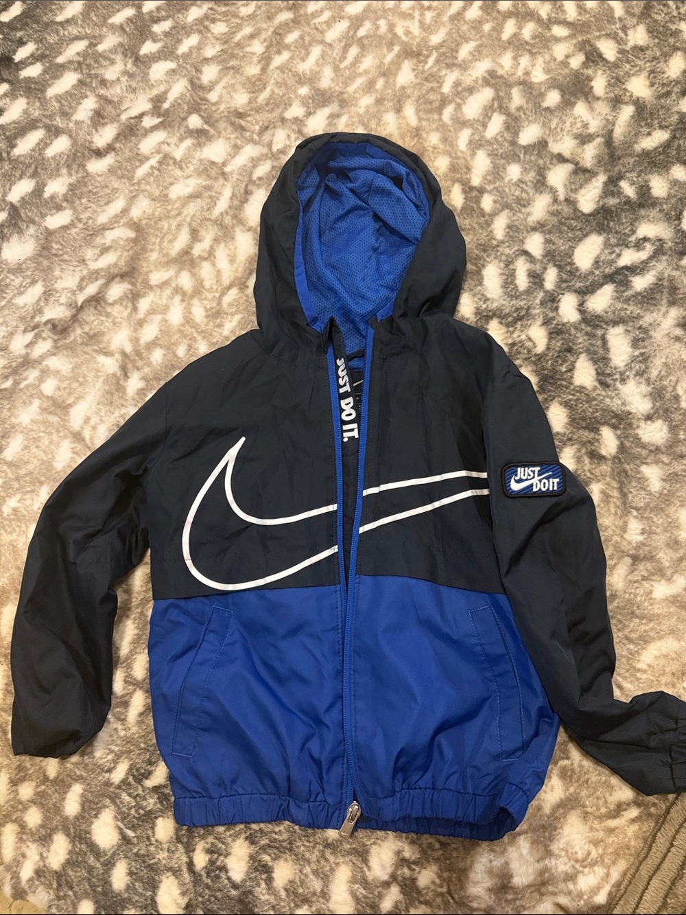 Nike Boys Blue and Navy Hooded Rain Jacket